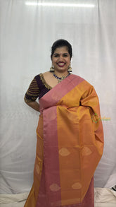 Vriksham Mustard Yellow Floral Design With Pitch Border Pure Soft Silk Saree-VS4846